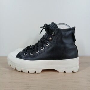 Converse Platform Sneakers Womens 6.5 Black Leather High Top Lug Sole Lace Up